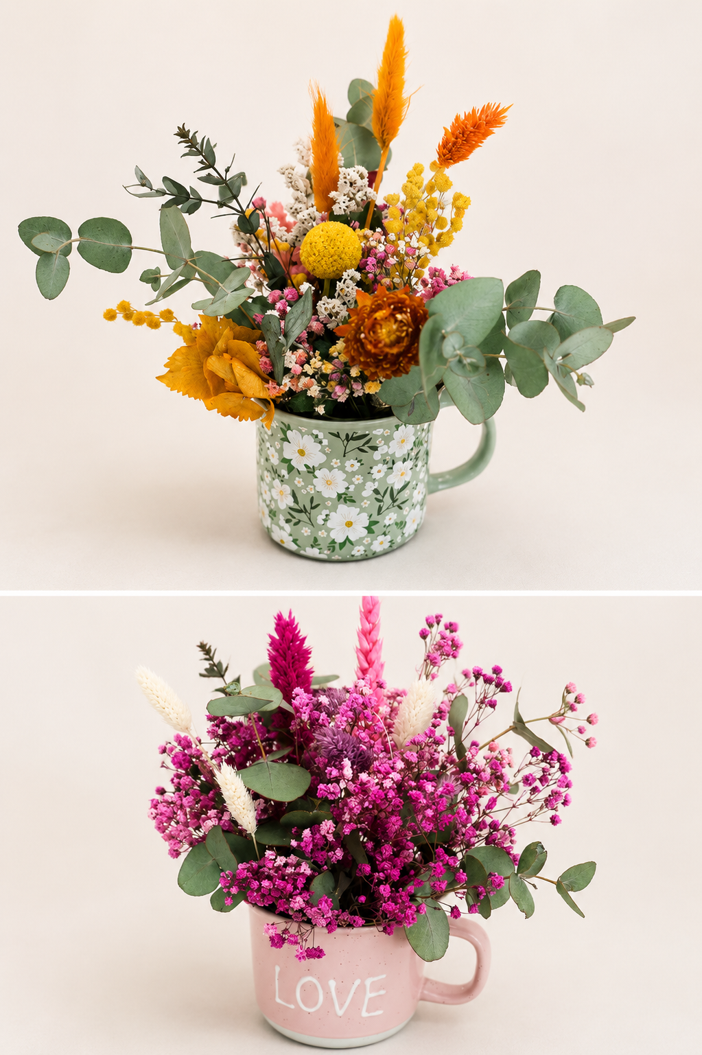 Taza con flores secas y preservadas | Vida floristería Torrevieja